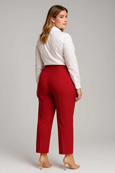 BYŞANS Women's Red, Ironing Trace Stitched Pocketless Trousers 26A39208