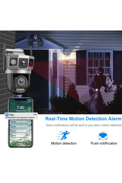 V380 Pro كاميرا مراقبة V380 SC23-G 4 ميجا بكسل CCTV لاسلكية IP أمنية خارجية 4G PTZ كاميرا مزدوجة العدسة - أسود