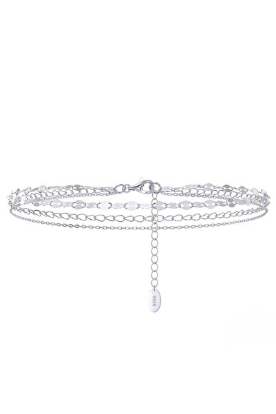 delis 925 silver anklet, JW1814, triple pattern, rhodium plated