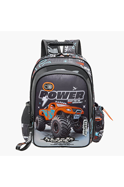 Juniors حقيبة ظهر مطبوعة بشاحنة وحشية مع أحزمة كتف قابلة للتعديل وسحاب للإغلا...