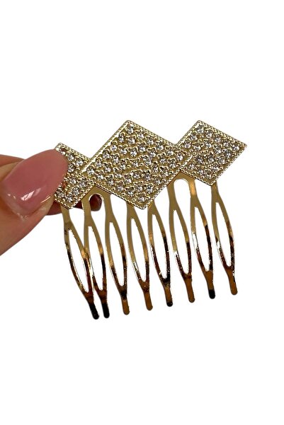 TAKIŞTIR Gold Color Scalloped Stone Detailed Bun Hair Clip