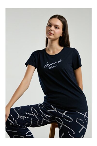 Arnetta Women's Navy Blue Short Sleeve Pajama Set -3232