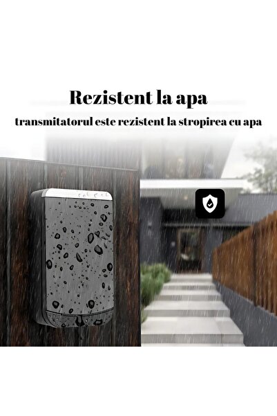 MACVI Sonerie wireless ®, rază de acțiune de 260 m, 4 niveluri de volum, protecție împotriva apei IP44, suport dublu, negru.