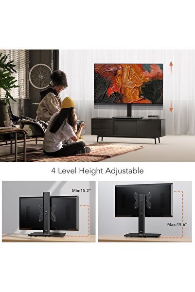 RADIOTRONICS Swivel Tabletop TV Stand for 19-43 inch TVs, VESA, 4-Level Height, Tempered Glass B