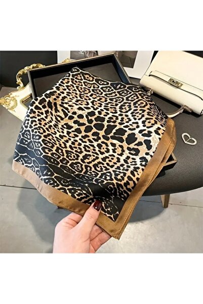 Accessories Hei Brown Leopard Print Retro Square Patterned Stylish Silk-Like Women's Accessory Scarf Foulard