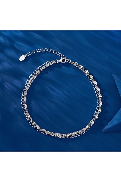delis 925 silver anklet, JW1814, triple pattern, rhodium plated