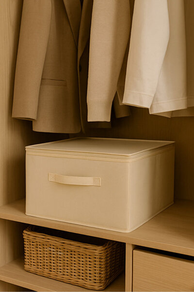 she berrak Cream Supported Storage Box Large Size – Foldable Storage and Organization Box with Zipper