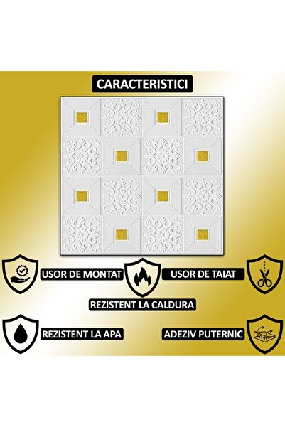 NEXTLY Tapet autoadeziv 3D premium, rezistent la apă și căldură, 70x70cm, modern alb-auriu