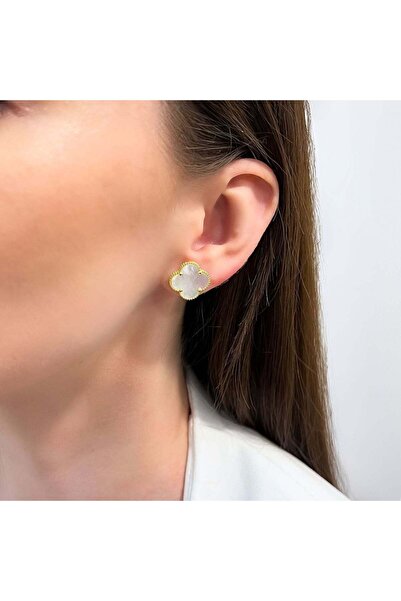 Bijuteria SORELLY Cercei din argint placat cu aur de 18k cu floare de sidef 1,5 cm