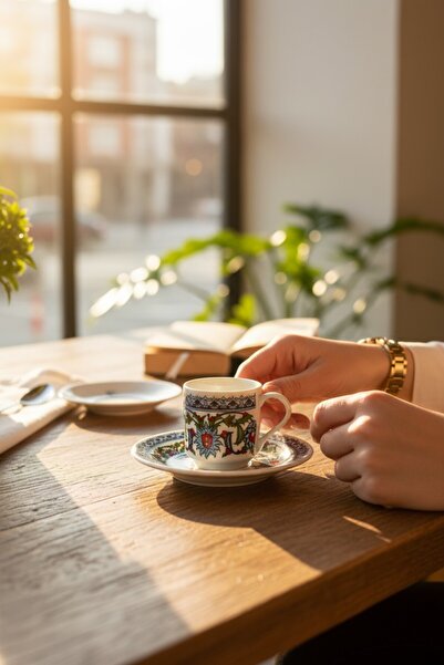 KÜTAHYA HOME Topkapı Desen 12 Parça Porselen Türk Kahve Fincan Takımı – 6 Kiş...