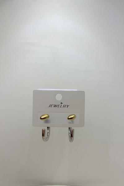 Jh Jewelery Altın renk detaylı gümüş renk minimal oval küpe