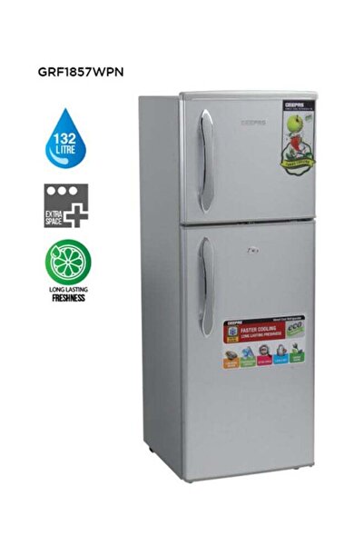 Geepas Double Door Direct Cool Refrigerator (132L | 4.7Cu.Ft) GRF1857WPN Crystal Silver
