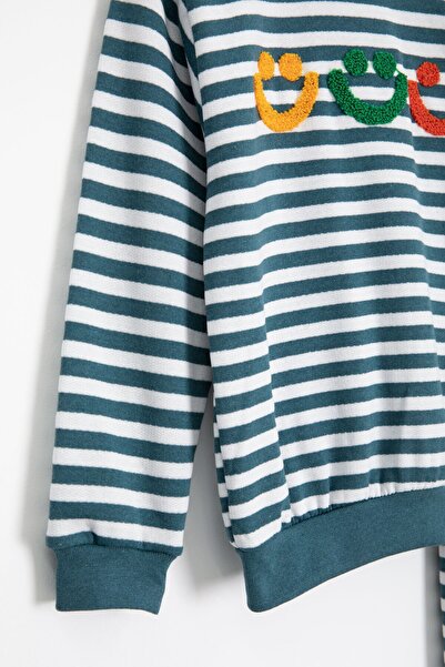 Cansın Mini Set de cu căptușeală din fleece piese pentru băiat Indigo, cu broderie cu fața zâmbitoare, în dungi 23313