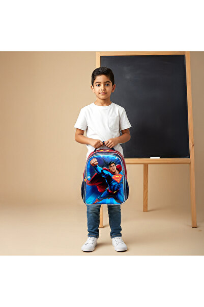 Warner Bros Superman Print Backpack with Adjustable Shoulder Straps and Zip Closure - 16 inches