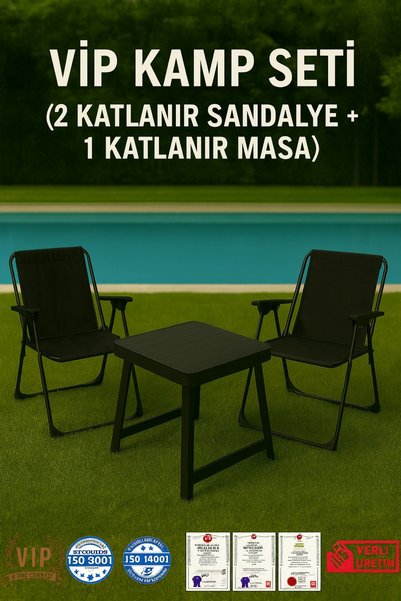 Vip Home Concept Market Ürünleri 2 Adet Kamp Sandalyesi SİYAH VİP Katlanır Sa...