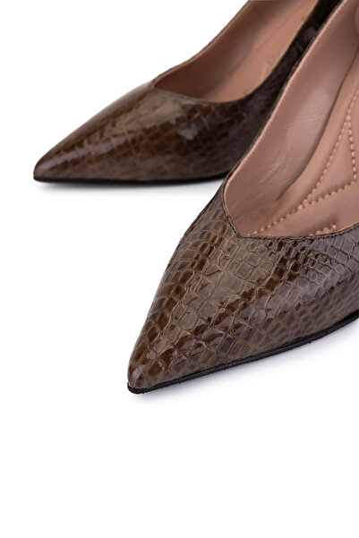 Tamer Tanca Kadın Hakiki Deri Kahverengi Kroko Topuklu Ayakkabı