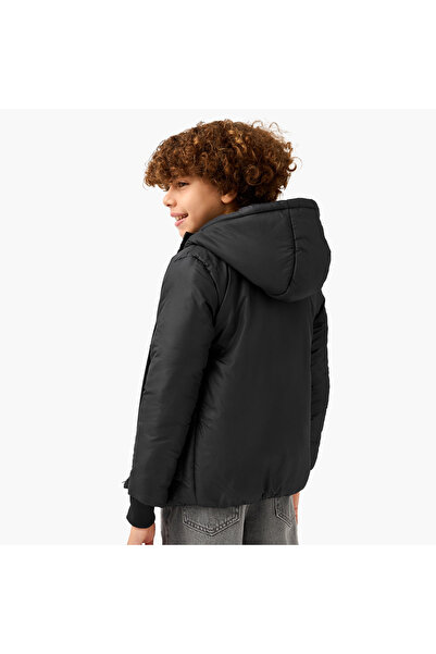 Juniors Solid Hooded Jacket with Long Sleeves