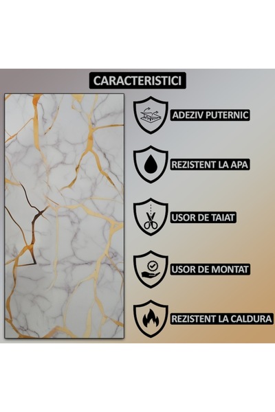 NEXTLY Self-Adhesive Marble Look Wallpaper, Waterproof, Easy Install, 60x30cm, 10-Pack