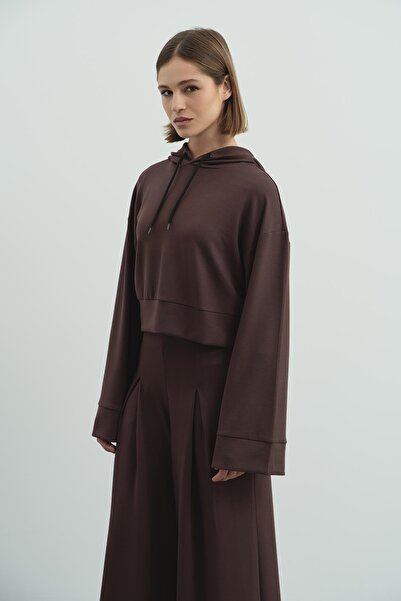 C&City Пуловер с качулка Pure Touch, цвят кафе