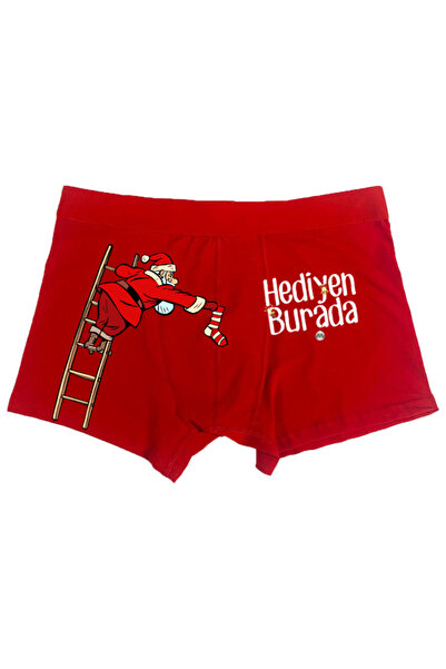TexKid Merdiven Tırmanan Noel Baba Tasarımlı Hediyen Burada Yazılı Eğlenceli Erkek Man Boxer