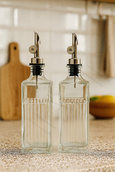 NEWNOW وعاء زيت زجاجي شفاف من أوروم جلاس مع غطاء فضي - غطاء معدني مانع للتسرب...