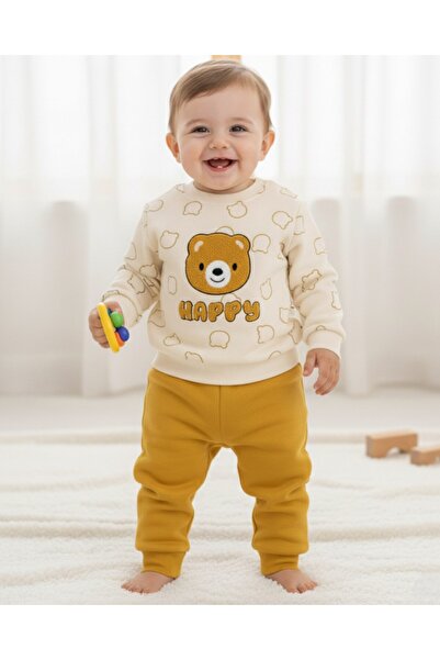 voyyo kids baby طقم شتوي للأطفال الأولاد مكون من مبطن بالصوف قطع مطرزة بدب تي...