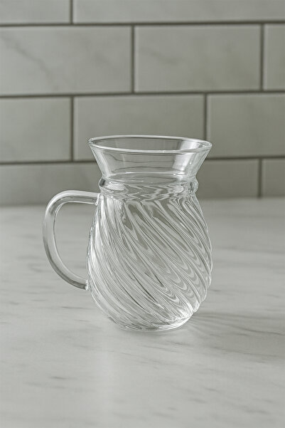 Home Lunero Borosilicate Glass 6-Piece Tea Cup Set – Striped with Bamboo Base 200 ml