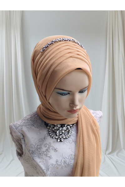 Nuray hazır duvak Περιλαμβάνεται αξεσουάρ Gold ελαστικό ύφασμα έτοιμο σάλι, έτοιμο τουρμπάνι, έτοιμο πέπλο