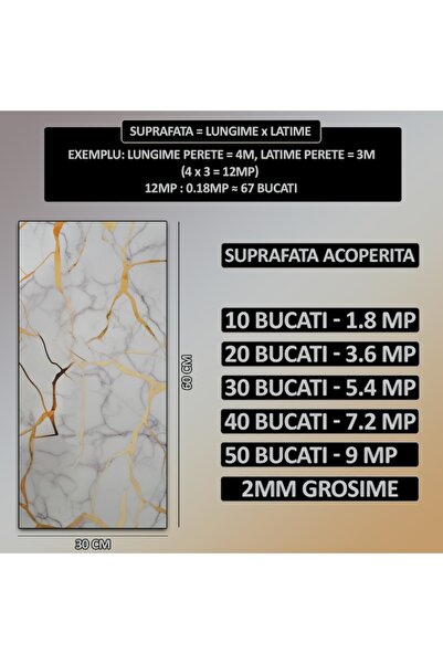 NEXTLY Self-Adhesive Marble Look Wallpaper, Waterproof, Easy Install, 60x30cm, 10-Pack