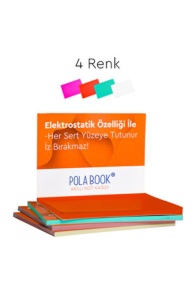 POLABOOK Elektrostatik 4 Renkli Set Akıllı Not Kağıdı 7x10cm - 50 Sayfa PKTB