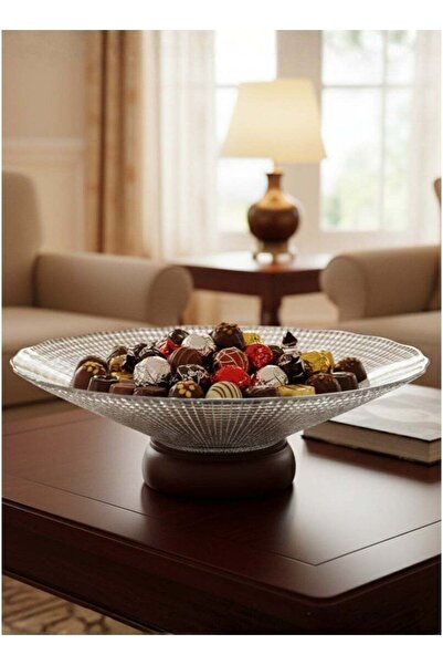 SUPPLIER Glass Fruit Tray with Wooden Base | 27 cm Diameter | Decorative Serving Bowl