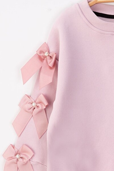 Lmn Pearl Bow Detail 3-Layered Fleece Inside Girls' Suit