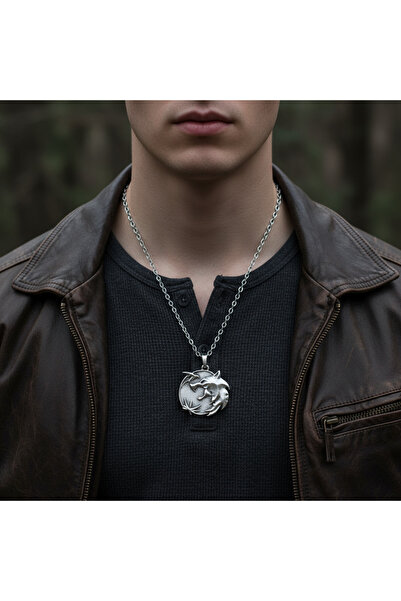 Alooya Büyülü Witcher 3 Madalyon Gümüş Kaplama Düz Zincir Kolye
