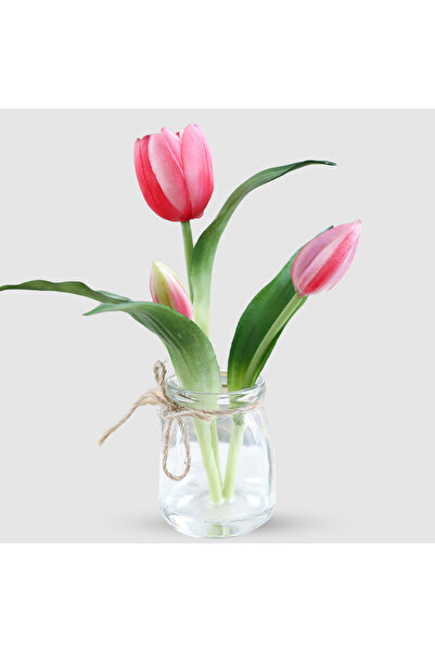 Artificiale Rolio Buchet de Lalele Artificiale în Ghiveci de Sticlă 21 cm - R...