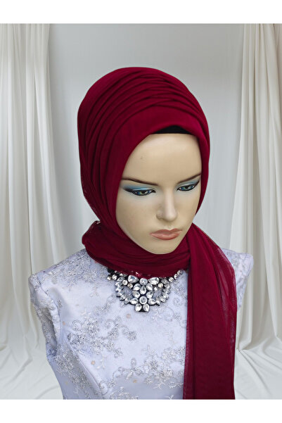Nuray hazır duvak Burgundy Stretch Fabric Fabric Single Ready-Made Veil Ready-Made Shawl Ready-Made Turban
