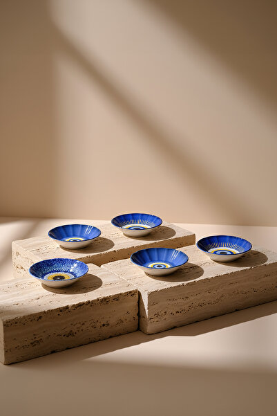 Fecra Acem 6'lı Nazarı Çay Tabağı Seti Karma