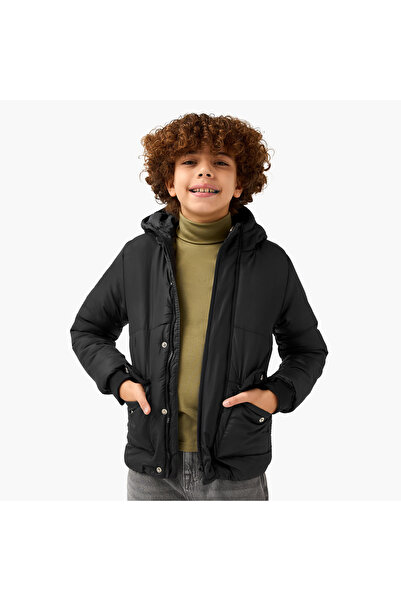 Juniors Solid Hooded Jacket with Long Sleeves