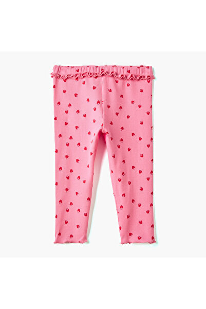 Juniors All-Over Heart Print Leggings with Lettuce Trim