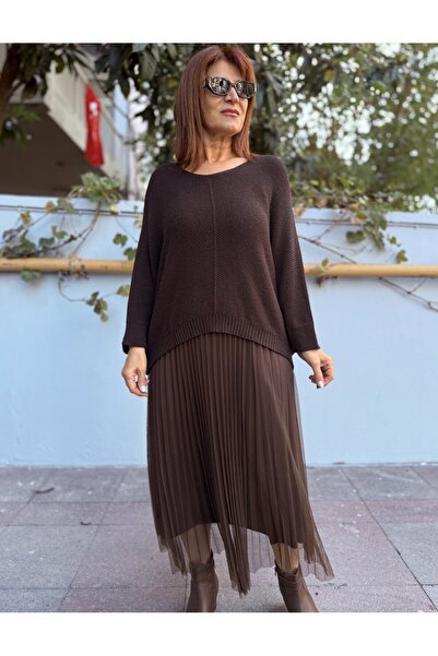 DenizEge Италианска плетена рокля, кафява