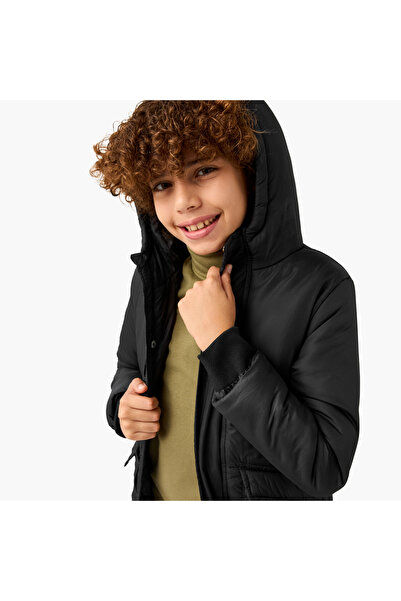 Juniors Solid Hooded Jacket with Long Sleeves