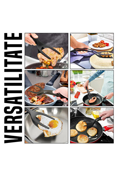 NEXTLY Clește de spatulă de bucătărie multifuncțional rezistent la căldură - ergonomic, non-toxic, negru, set de 2