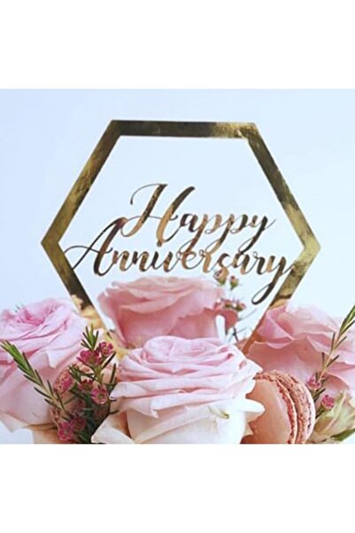 Flippy Cake Topper Decoration, Flippy, Hexagon Pattern Writing Happy Birthday, Anniversary, Gold