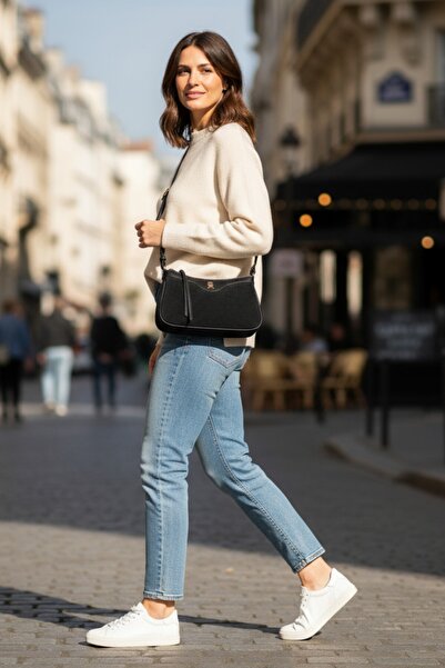 Cochines Women's Suede Baguette Black Stylish Hand and Shoulder Bag