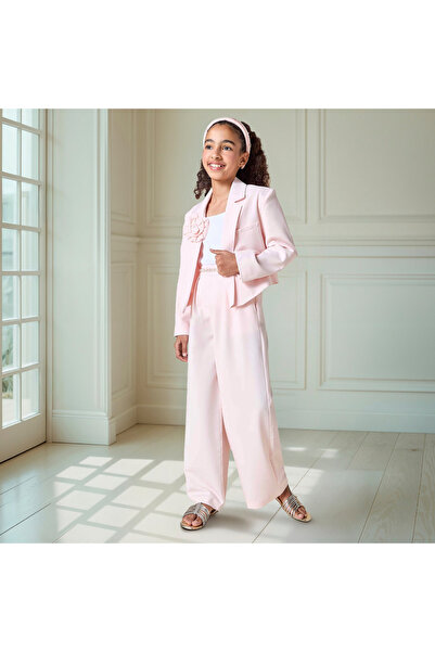 Juniors Flower Applique Blazer with Long Sleeves