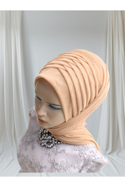 Nuray hazır duvak Gold Stretchy Fabric Single-Piece Model Ready-Made Veil Ready-Made Shawl Ready-Made Turban