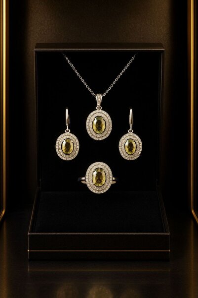 925 Gümüş Zultanit (Sultanit) Taşlı Renk Değiştiren Gümüş Takı Seti (Kolye, K...