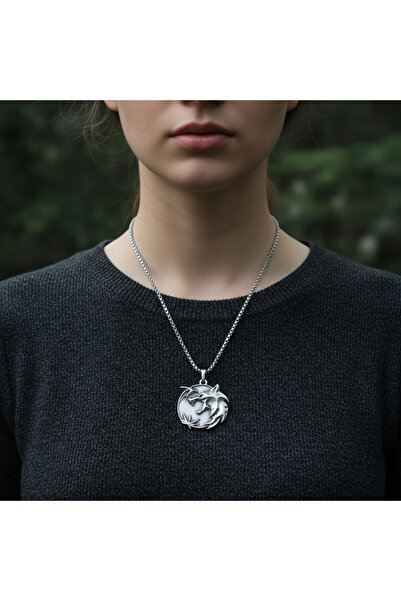 Alooya Büyülü Witcher 3 Madalyon Gümüş Kaplama Örme Zincir Kolye