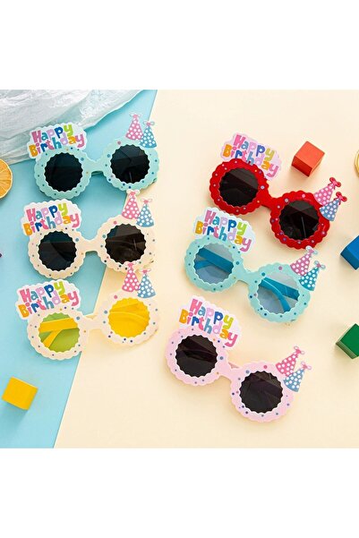 Flippy Decorative Party Glasses, ABS, Unisex, 'Happy Birthday' Model, 13.5 x 8.5 cm, Beige with Yell