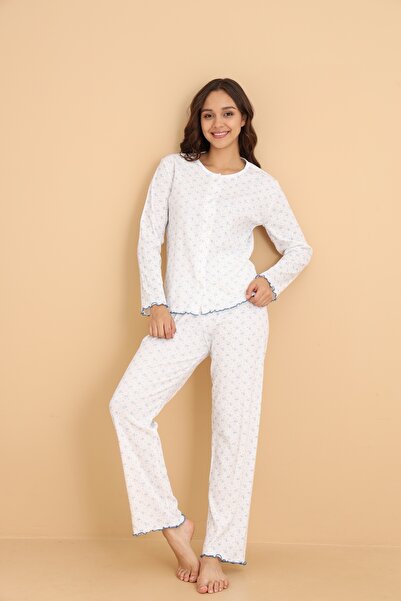 Wordex Mirano 8455 Pointel Fabric Buttoned All-Over Floral Women's Pajama Set