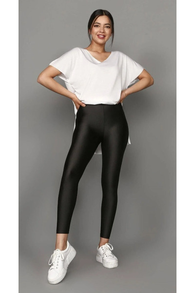 Tusebu Women's High Waist Shiny Push-Up Effect Shaping / Sculpting Sports Casual Leggings – Black